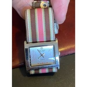 Women's 28mm Hip Chic Couture Watch with Striped Canvas Band